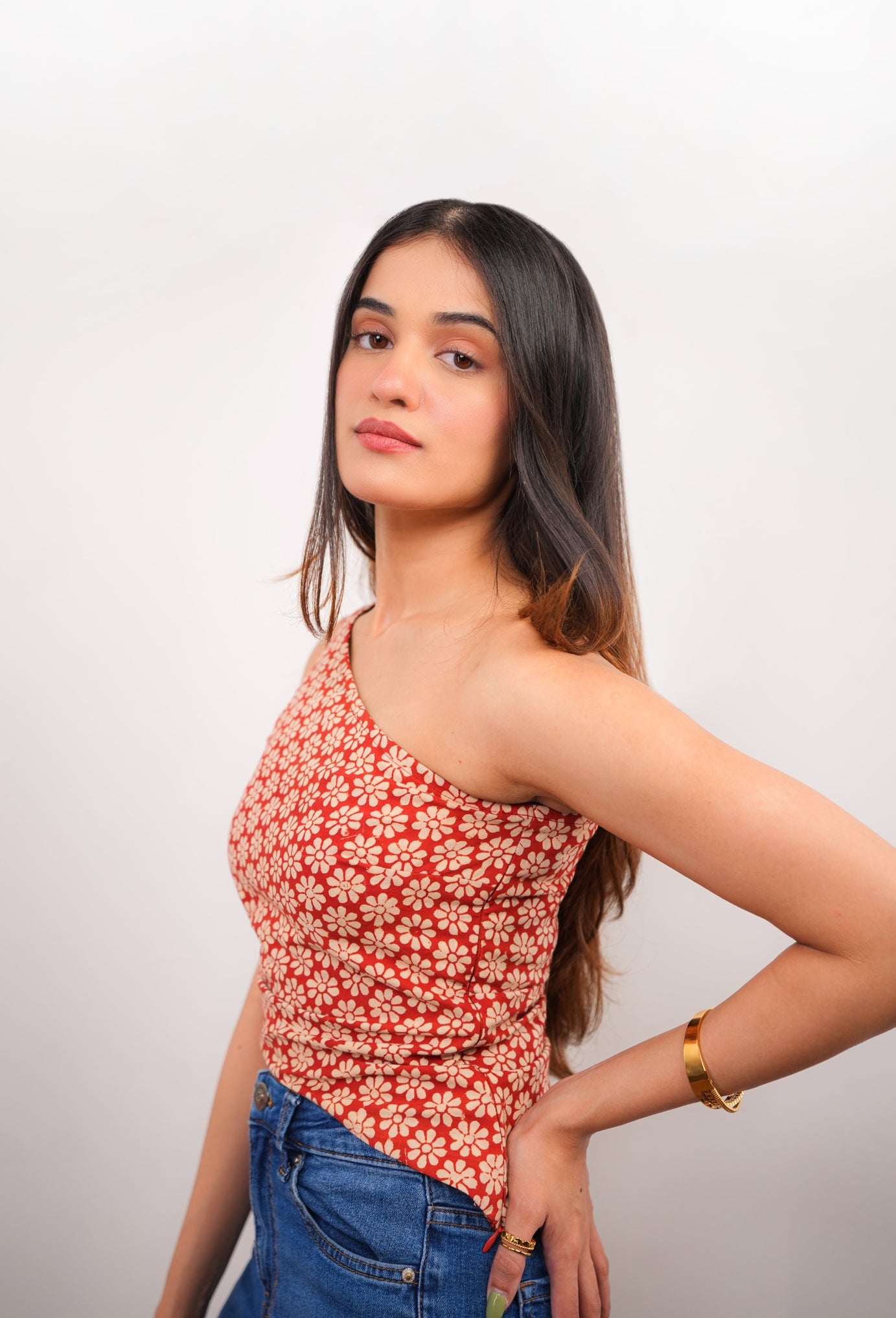 Maroon Bloom One-Shoulder Floral Printed Top