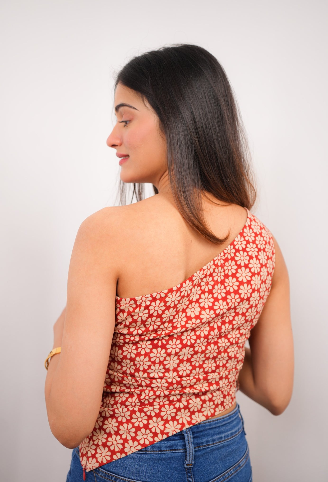 Maroon Bloom One-Shoulder Floral Printed Top