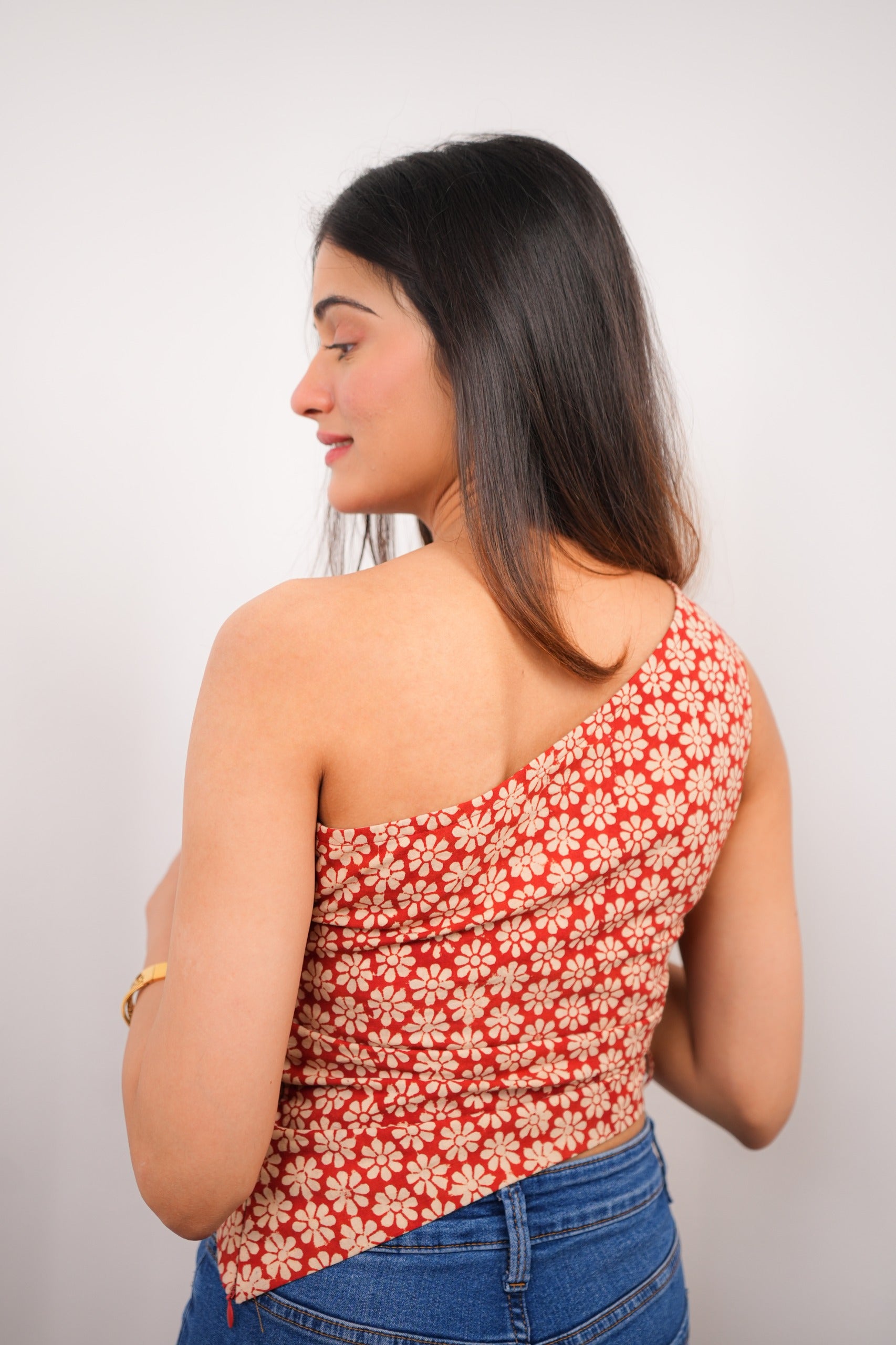 Maroon Bloom One-Shoulder Floral Printed Top