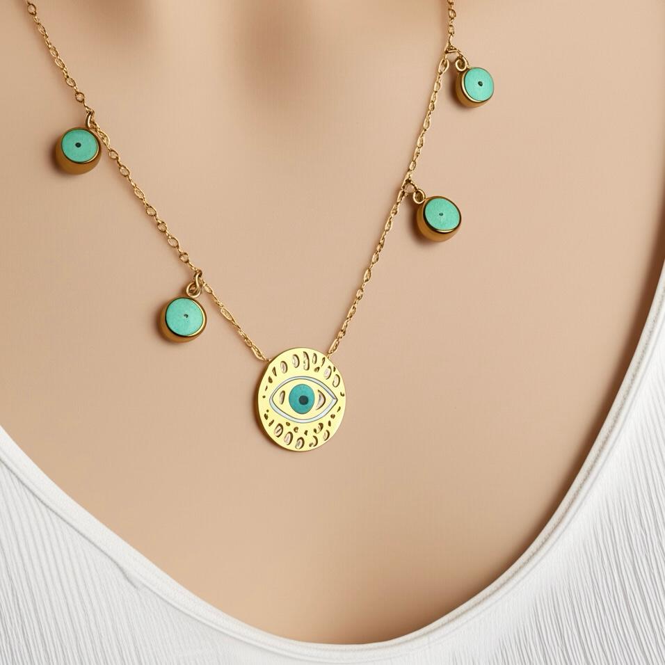 Summer Turquoise Evil Eye Charm Necklace