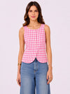 Bright Pink & White Checks Cotton Vest with Patch Pockets