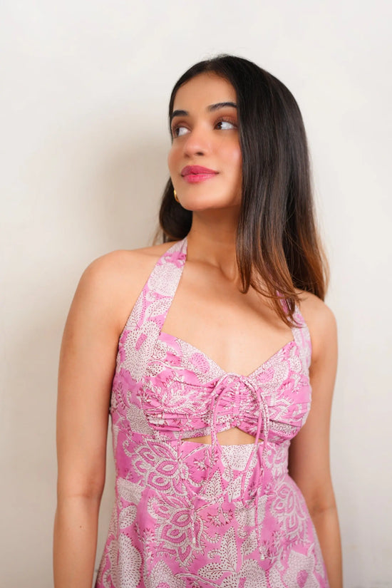 Pink & White Floral Printed Sweetheart Neckline Short Dress Spring Summer - 25