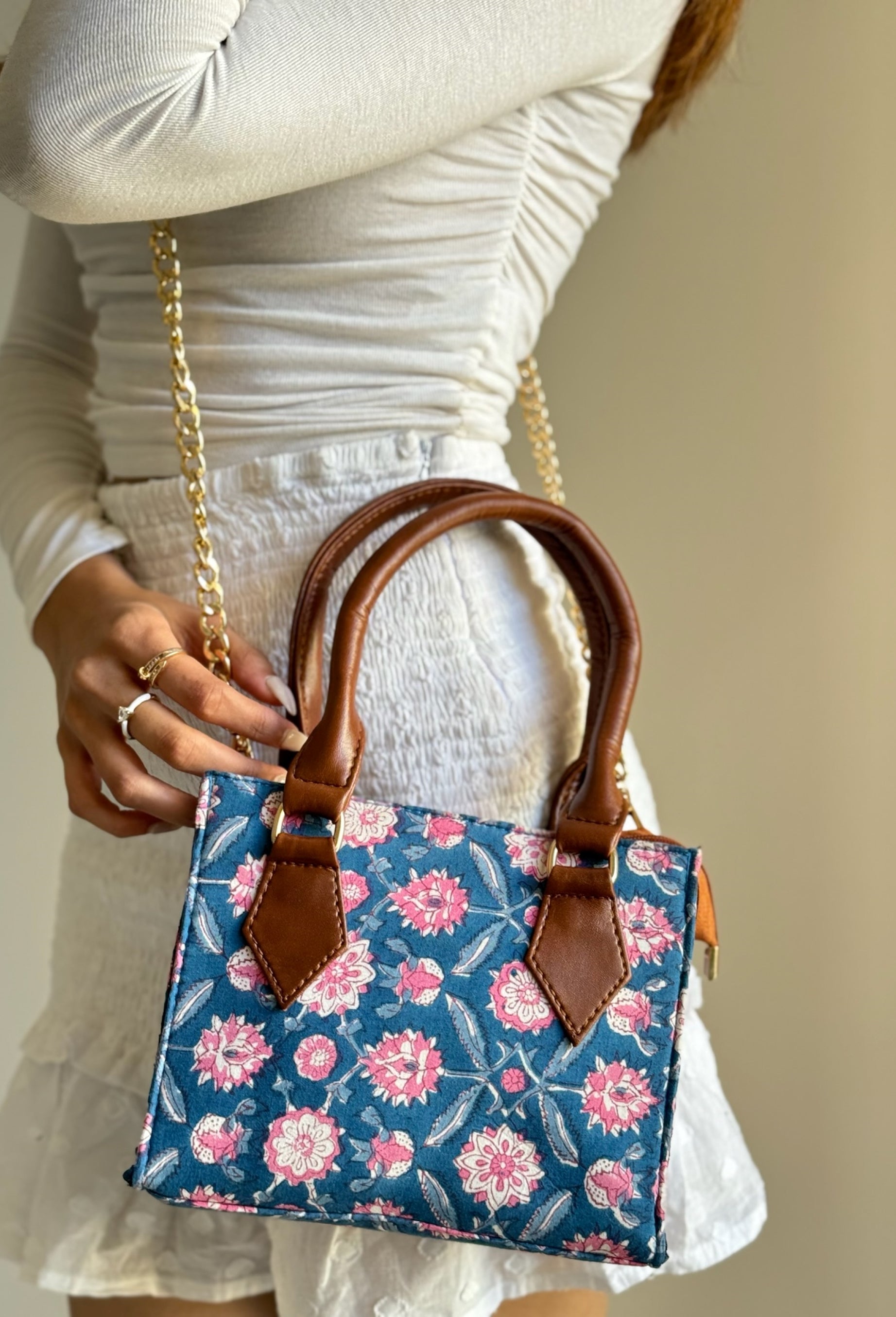 Mini Blue and Pink Tote Bag