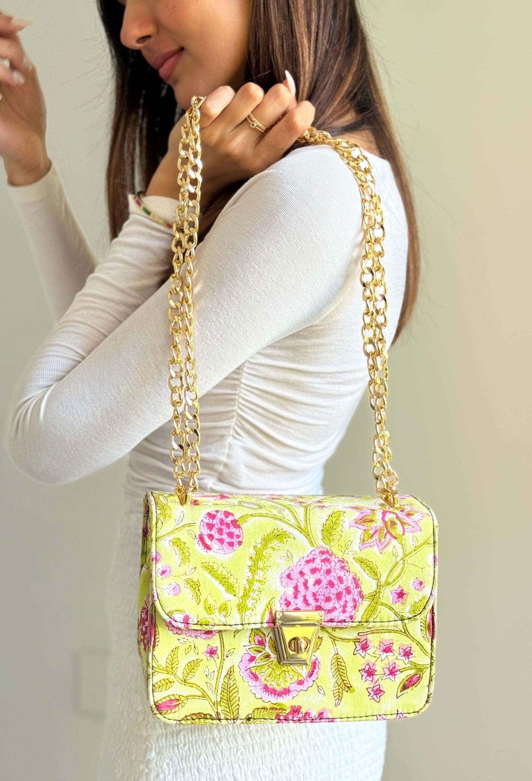 Lime Green and Pink Sling Bag