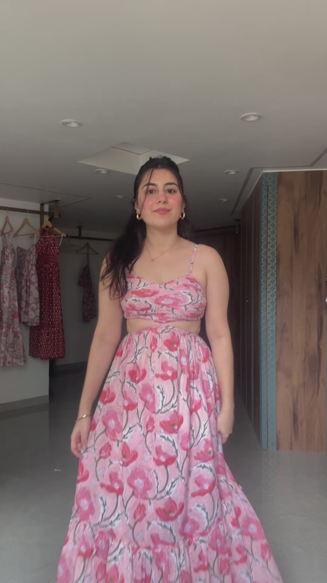 Coral Pink Maxi Dress in Coral Pink Shade With Pocket