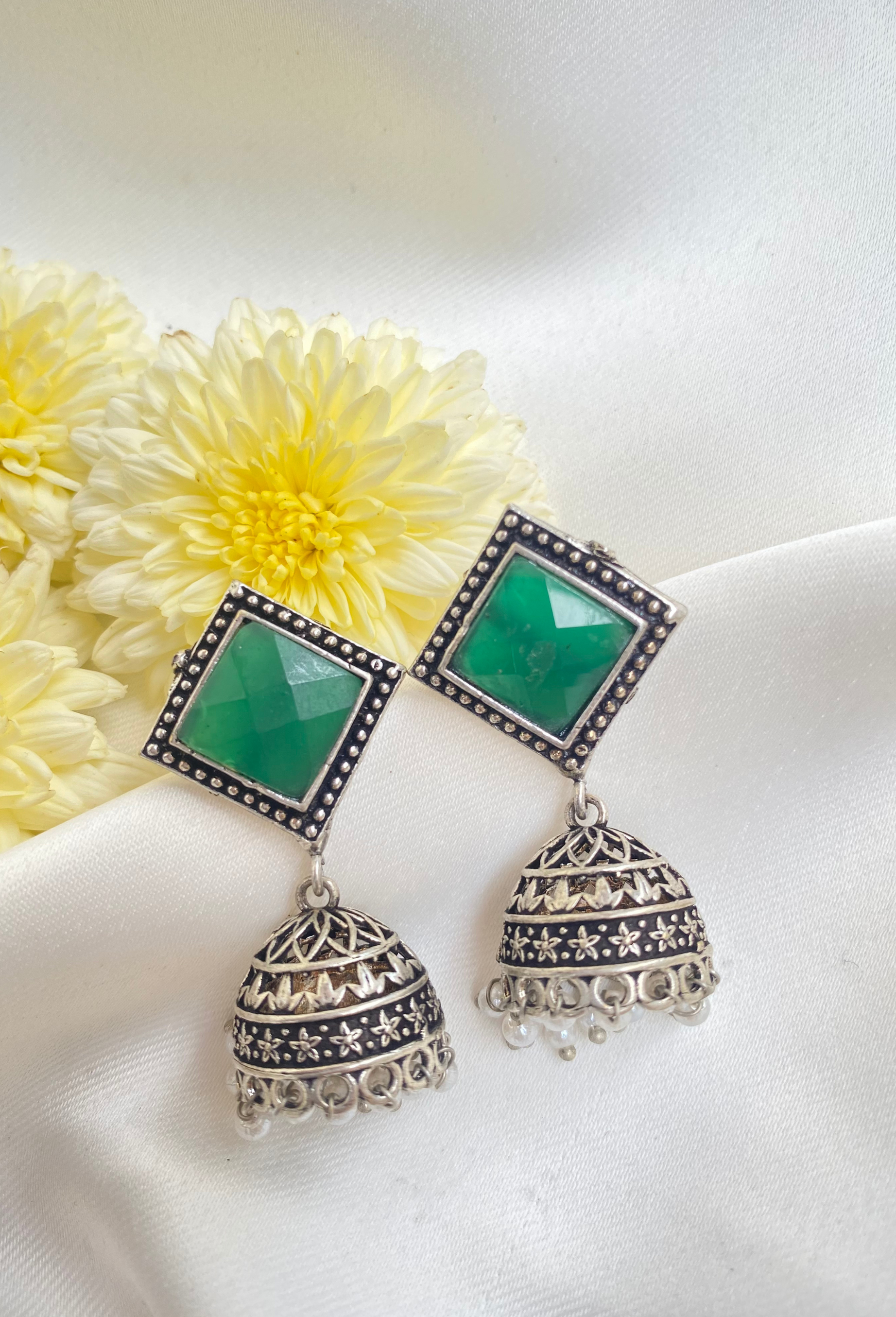 Green Diamond Shaped Earrings