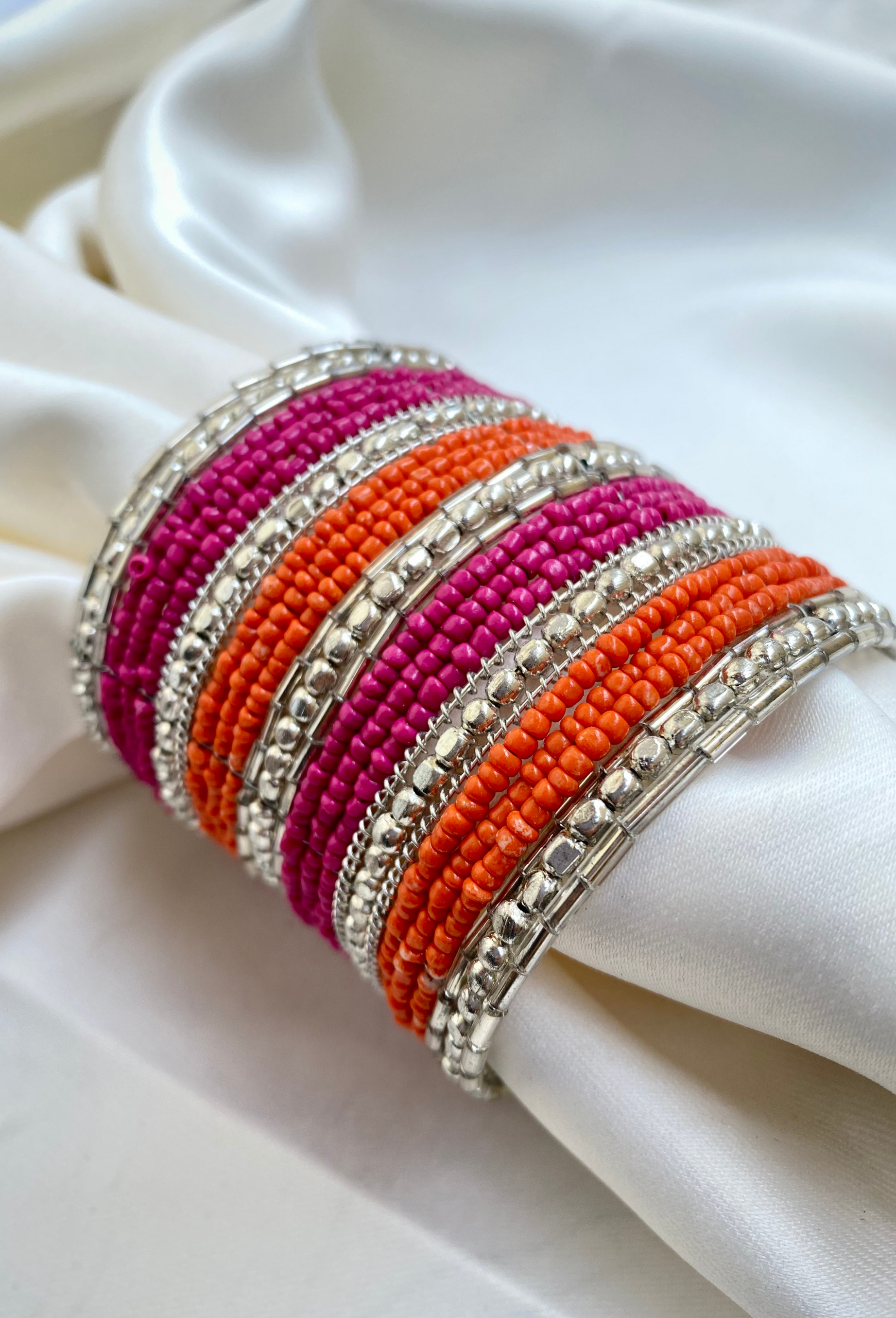 Adjustable Pink & Orange Cuff Bracelet